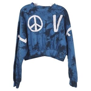 H&M Divided Tie Dye Peace Love Graphic Logo Cropped Pullover Sweatshirt M